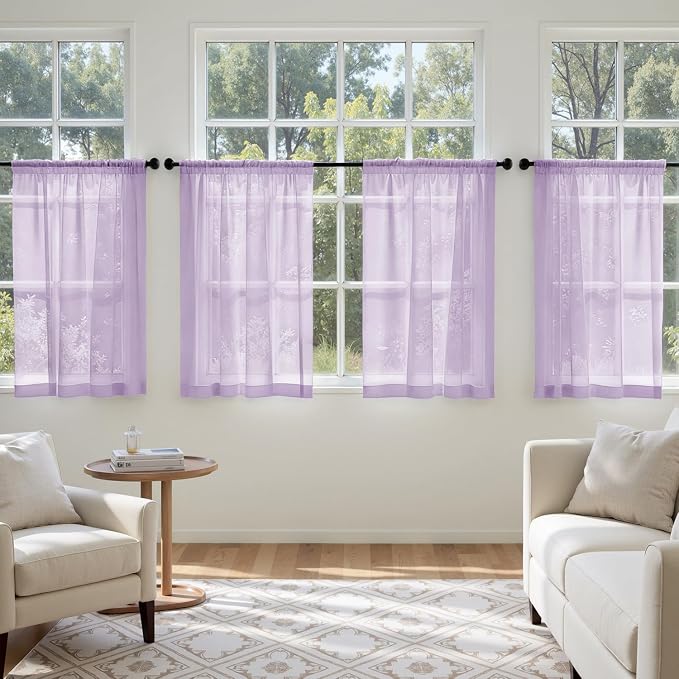 MIULEE Light Purple Sheer Curtains 63 Inches Long 4 Panels 42 x 63 Inches | - Image 4