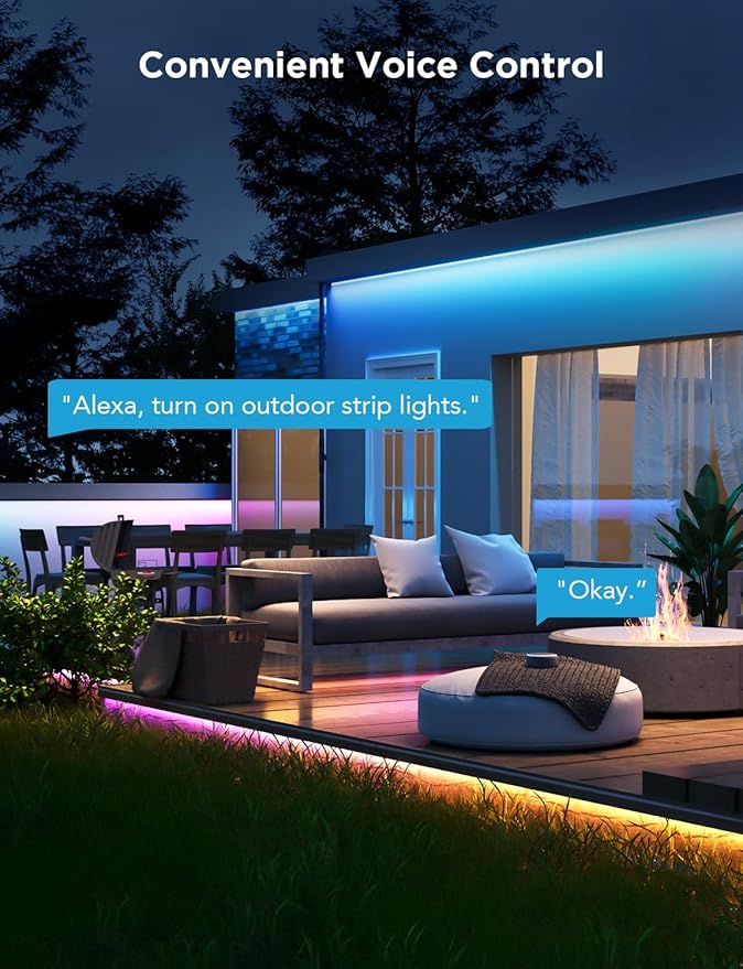 Govee Outdoor LED Strip Lights, 98.4ft Smart Outdoor Lights Work with Alexa and Google Assistant, App Control, IP65 Waterproof, RGBIC Lights for Patio, Eave, Party Decorations
