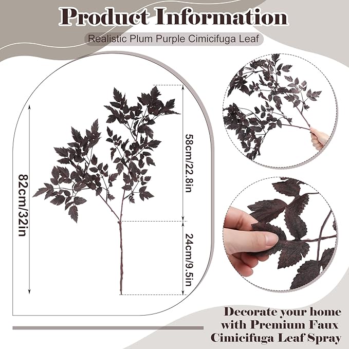 Lyrow 10 Pack Artificial Cimicifuga Plant Leaf Spray Faux Plum Cimicifuga Ramosa Leaf Branch Faux Fall Spray Silk Plants for Home Vase Wedding Garden Farmhouse Table Mantel Decor (32 Inches)