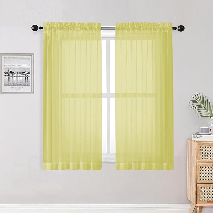 Lemon Sheer Curtains for Bedroom Living Room 54 Inch Length 2 Panels Set by OWENIE