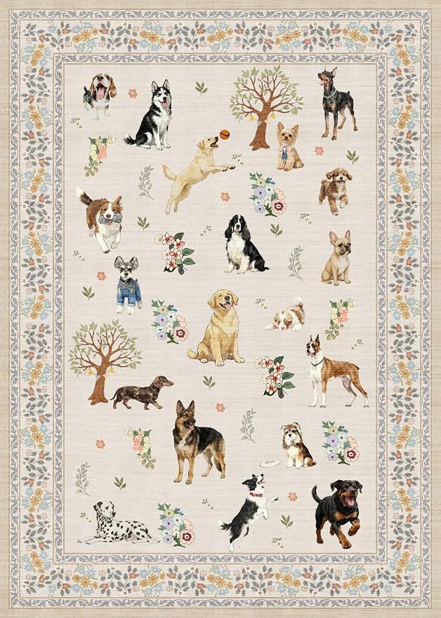 Beige Floral Area Rug 4x6 for Bedroom Livingroom | Low Pile; Non Slip;Machine - Image 5