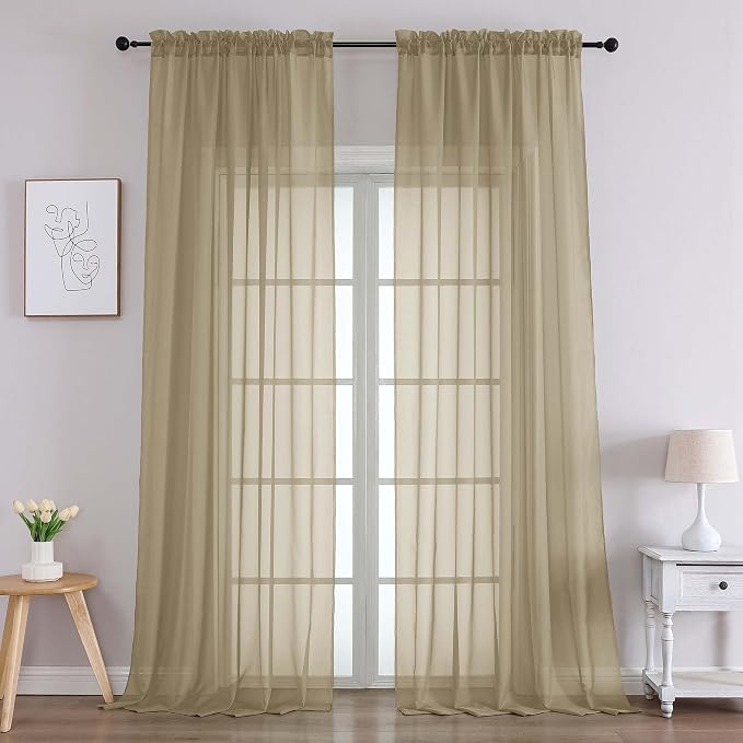 Chyhomenyc Taupe Sheer Curtains 96 Inches Long 2 Panels, Light Filtering Taupe by Chyhomenyc