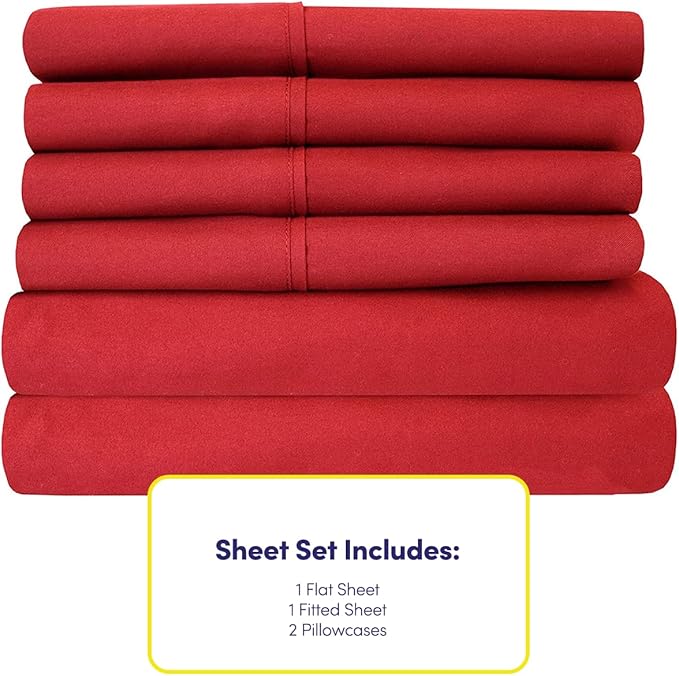Twin Size Bed Sheets - 4 Piece 1500 Supreme Collection Fine Brushed Microfiber Deep Pocket Twin Sheet Set Bedding - 1 EXTRA PILLOW CASES, GREAT VALUE, Twin, Samba Red