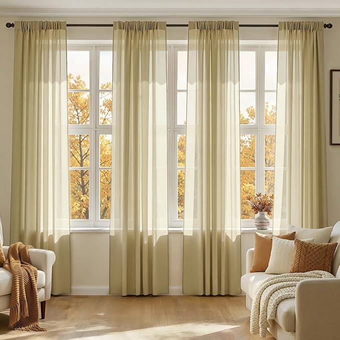 MIULEE Gold Sheer Curtains 108 Inches Long 4 Panels 42 x 108 Inches | Light by MIULEE