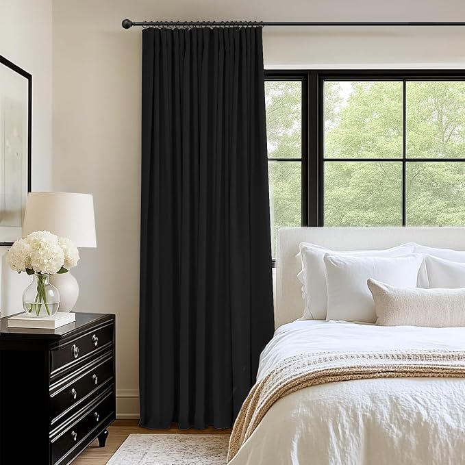 INOVADAY Linen Textured 100% Blackout Sliding Door Curtains 102x90 Black | 1 - Image 3
