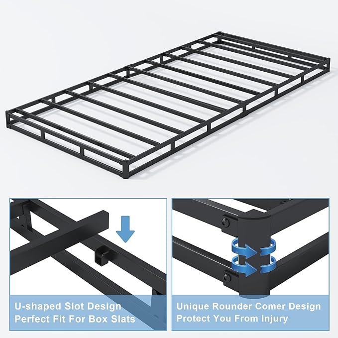 Twin Box Spring - 4 Inch High Profile Box Spring for Twin Bed, Sturdy Metal Frame Mattress Foundation, Easy Assembly, Quiet & Noise-Free