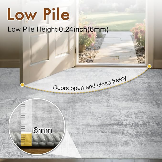 2x6 Ft Washable Runner Rug, Non-Slip Low Pile Hallway Kitchen Area Rug - Image 7