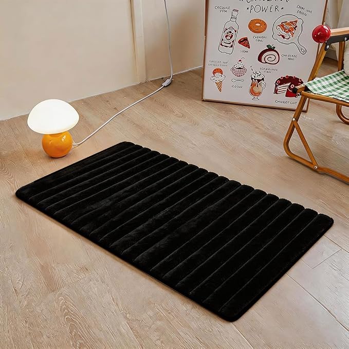 Black Rabbit Striped Plush Rug 2'x3', Fluffy Shaggy Area Rug by CHOVY