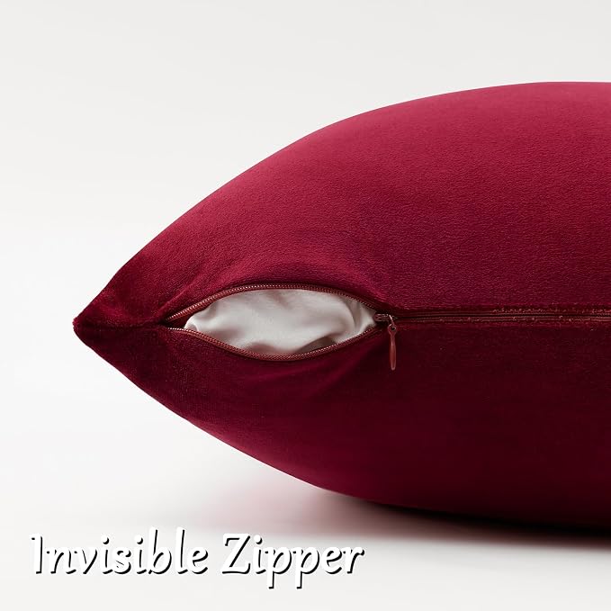 GIGIZAZA Burgundy Velvet Pillow Covers 26x26 Decorative Pillows Pack of 2 | Red - Image 4