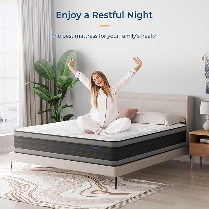 Vesgantti Twin XL Mattress, 12 Inch Hybrid Twin XL Size Mattress in a Box, Memory Foam and Individually Pocket Spring, Innerspring Mattress for Pressure Relief and Supportive, Medium Firm