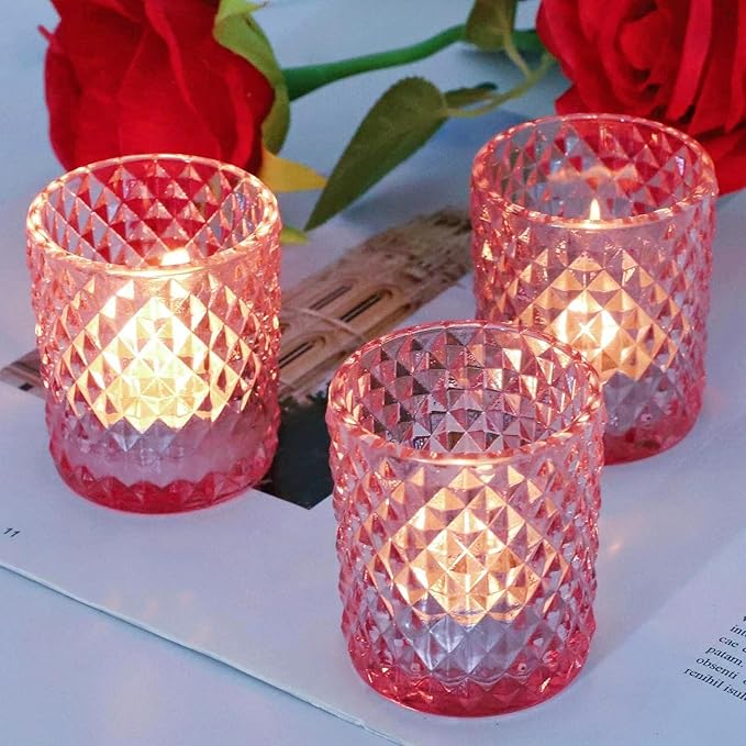 Woho 12Pcs Pink Votive Candle Holders, Tealight Candle Holder for Wedding Table Decor, Tea Lights Candle Holder for Engagement Birthday Party