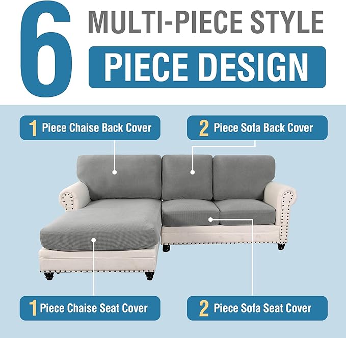 H.VERSAILTEX Sectional Couch Covers 6 Pieces Stretch Sofa Covers - Image 3