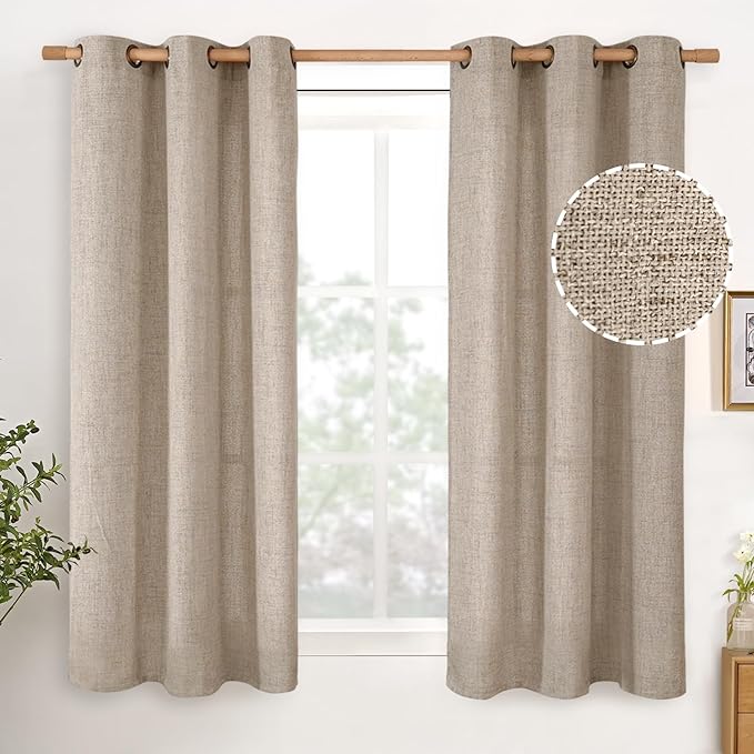 YoungsTex Short Linen Semi Sheer Curtains 45 lnch Length, Oatmeal Drapes | Tan by YoungsTex