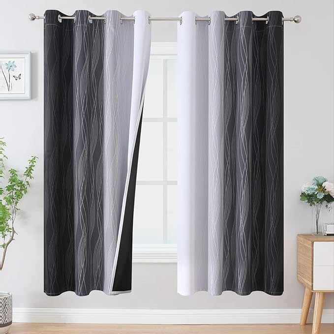 Black and Greyish White Ombre Blackout Curtains by ESTELARTEXTILER
