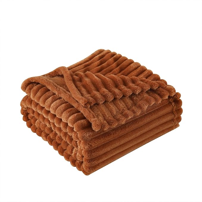 Burnt Orange Fleece Throw Blanket 90”×90” by linecooo