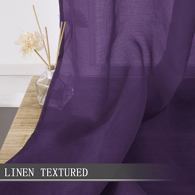 Tollpiz Sheer Tier Curtains Kitchen Linen Textured Half Curtain Sheers Light - Image 2