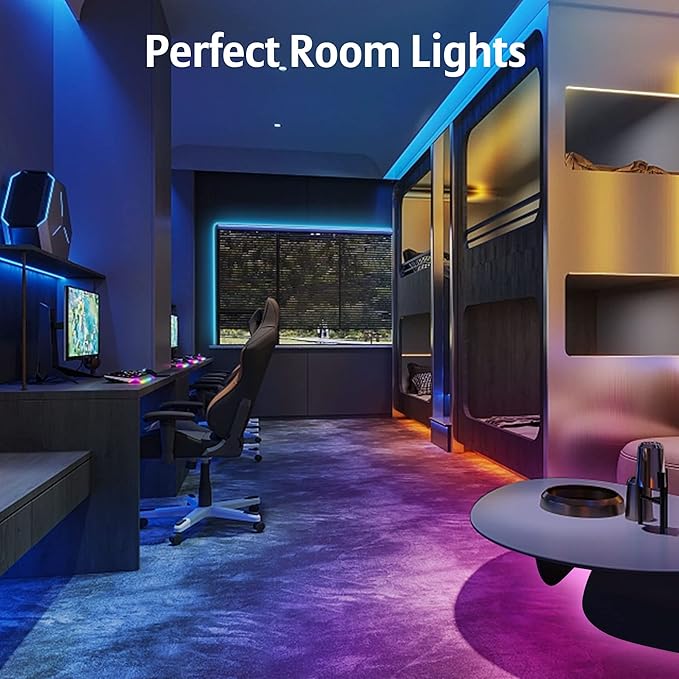 KEELIXIN 130ft Led Lights,Long Led Lights for Bedroom,5050 RGB LED Strip Lights with Remote & Bluetooth App Control Sync with Music,Luces Led para Cuarto,LED Light Strip for Room,2 Rolls of 65ft