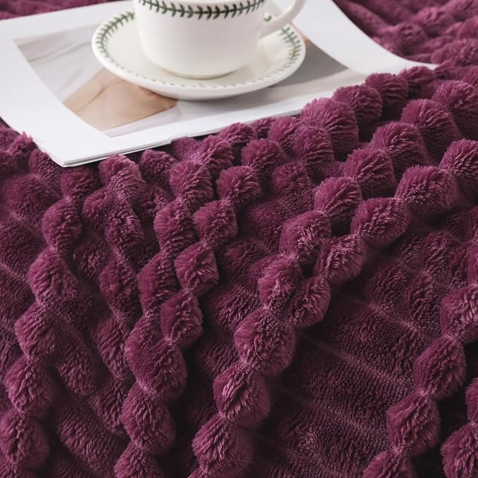 Amaranth Purple Throw Blanket for Couch Sofa 60”x80” Striped Design - Image 4