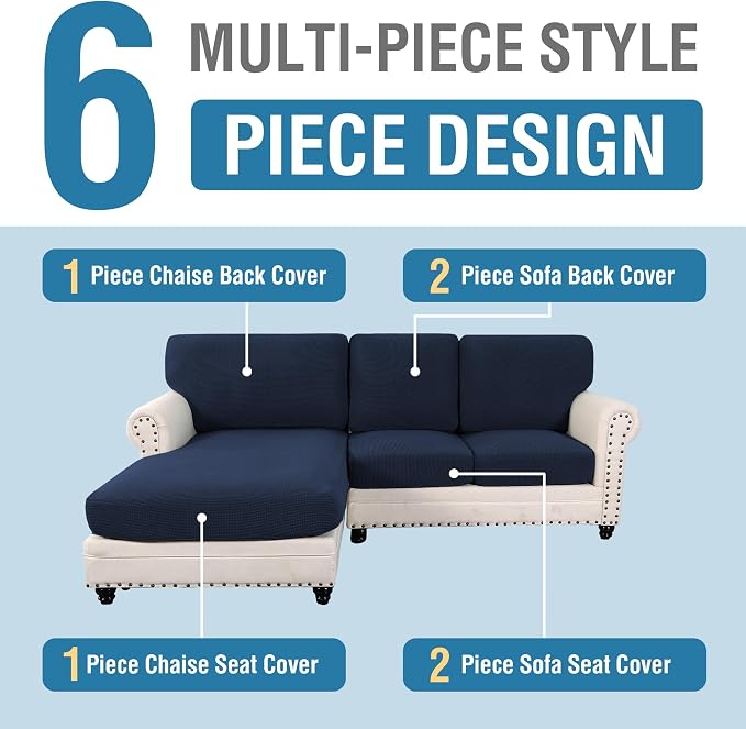 H.VERSAILTEX Sectional Couch Covers 6 Pieces Stretch Sofa Covers - Image 3