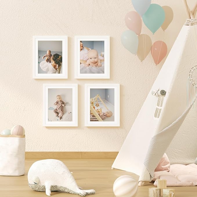 KINLINK 10x12.5 Kids Art Frames Set of 2, Solid Wood Kids Artwork Frames Changeable with Acrylic Front Opening Holds 150 Pictures, Art Frame for Kids Artwork with Mat or without Mat, White