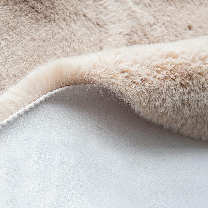 ORINOVA Light Brown Beige Plush Faux Rabbit Shaggy Fur Area Rugs - Image 6
