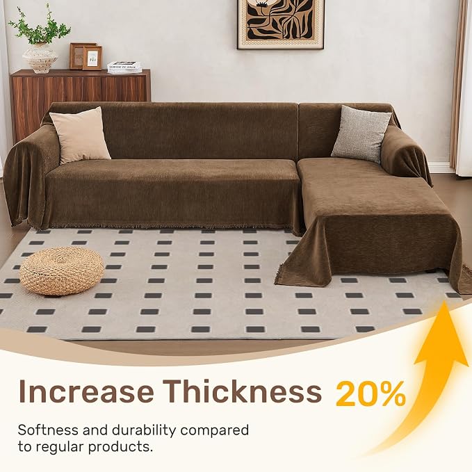 2 Pieces Sectional Couch Covers L Shaped Cover L Coffee | Thick Washable Fabric - Image 3
