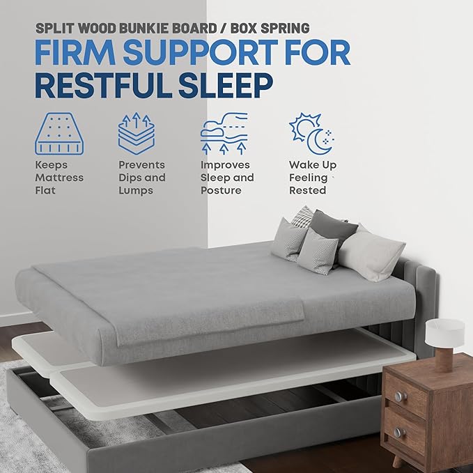 Greaton, Box Spring Bed Base King Size, 2-Inch Wood Mattress Foundation - Amish Made in USA – Quiet Noise Free, 2-Pieces Under Mattress-Support BoxSpring, Fully Assembled, White