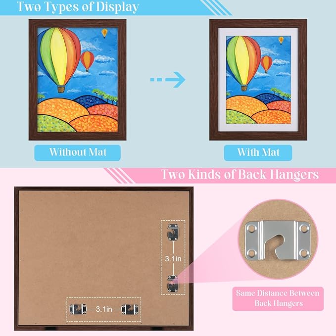 [3 Pack] Kids Art Frames, 10x12.5 Front Opening Kids Artwork Frames Changeable, Displays 8.5x11 With Mat and 10x12.5 Without Mat, Holds 50 Pcs, for 3D Picture, Crafts, Hanging Art, Portfolio Storage