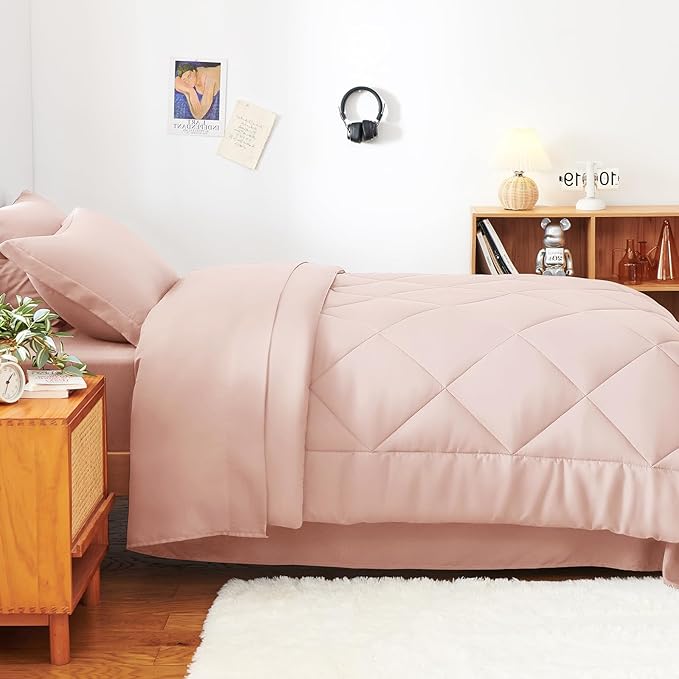 CozyLux Twin Comforter Set with Sheets Blush Pink - 5 Pieces Bed in a Bag Twin, All Season Bed Set for Girls and Boys, Bedding Set with Down Alternative Comforter, Sheets, Pillowcase & Sham