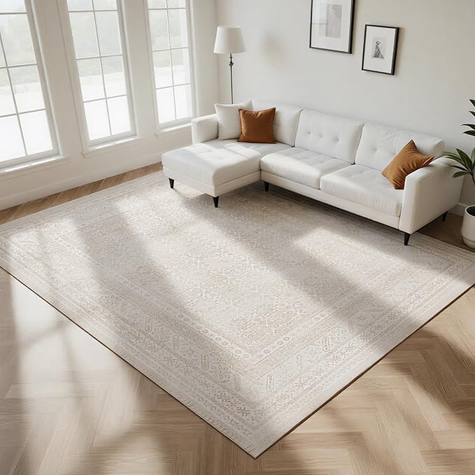 8x10 Washable Area Rugs for Living Room, Dining Room- Beige Brown | Ultra Soft by Lbris