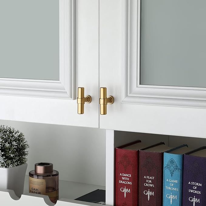 LONTAN 30 Pack Gold Cabinet Knobs Matte Gold Kitchen Cabinet Knobs for Dresser Drawers Brushed Gold T-bar Hardware for Dresser Bathroom