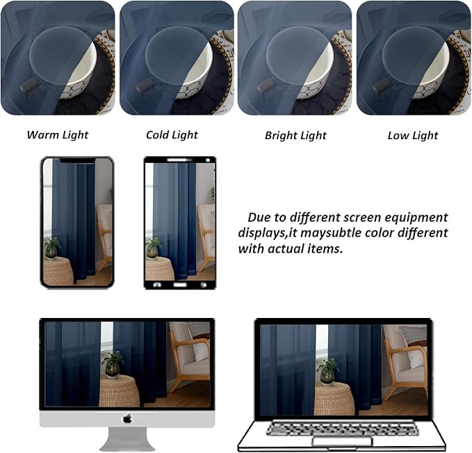 Chyhomenyc Navy Blue Sheer Curtains 84 Inches Long 2 Panels, Light Filtering - Image 4