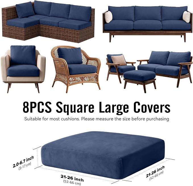 8Pcs Outdoor Cushion Covers, Stretch Patio Furniture Couch Chair Slipcovers | - Image 2