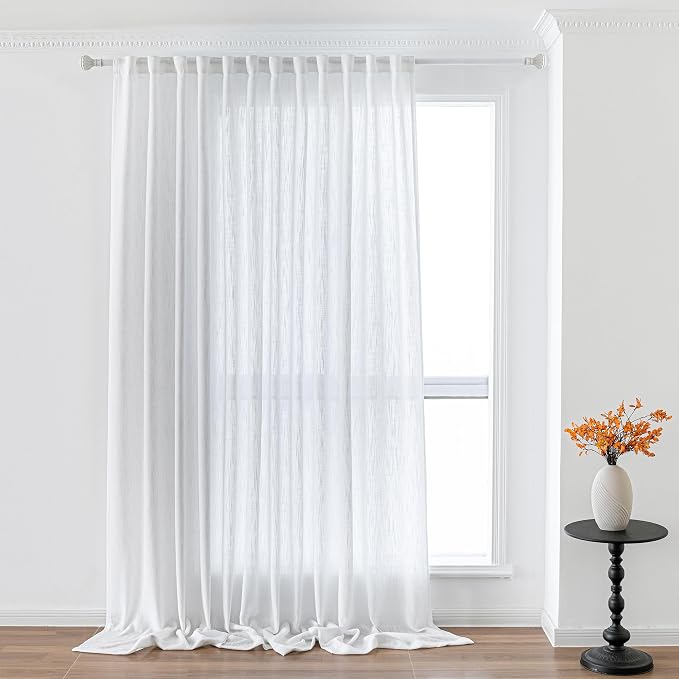 MYSKY HOME White Curtains for Living Room 1 Panel, Semi Sheer Curtains & Drapes - Image 2