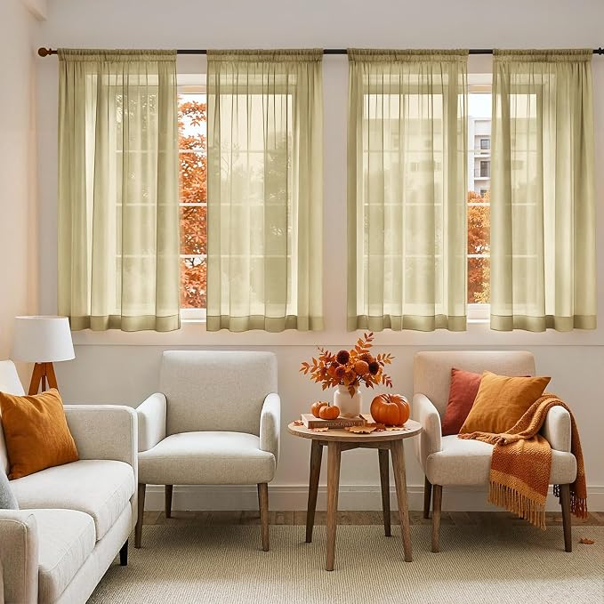 MIULEE Gold Sheer Curtains 63 Inches Long 4 Panels 42 x 63 Inches | Light by MIULEE