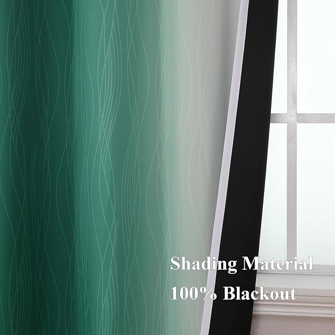 Green and Greyish White Blackout Curtains 42Wx84L 2 Panels | Ombre Curtains - Image 5