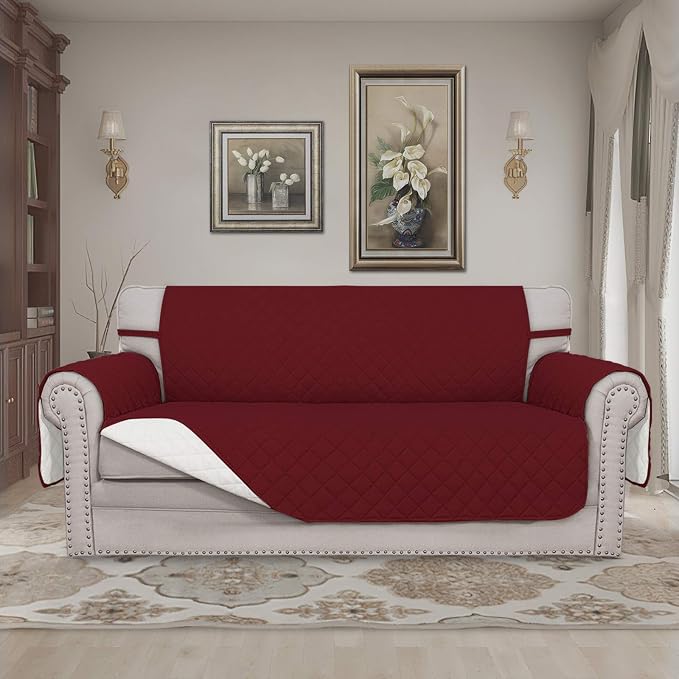Easy-Going Reversible Couch Cover, 2 Cushion Sofa, Christmas Red/Ivory | - Image 2