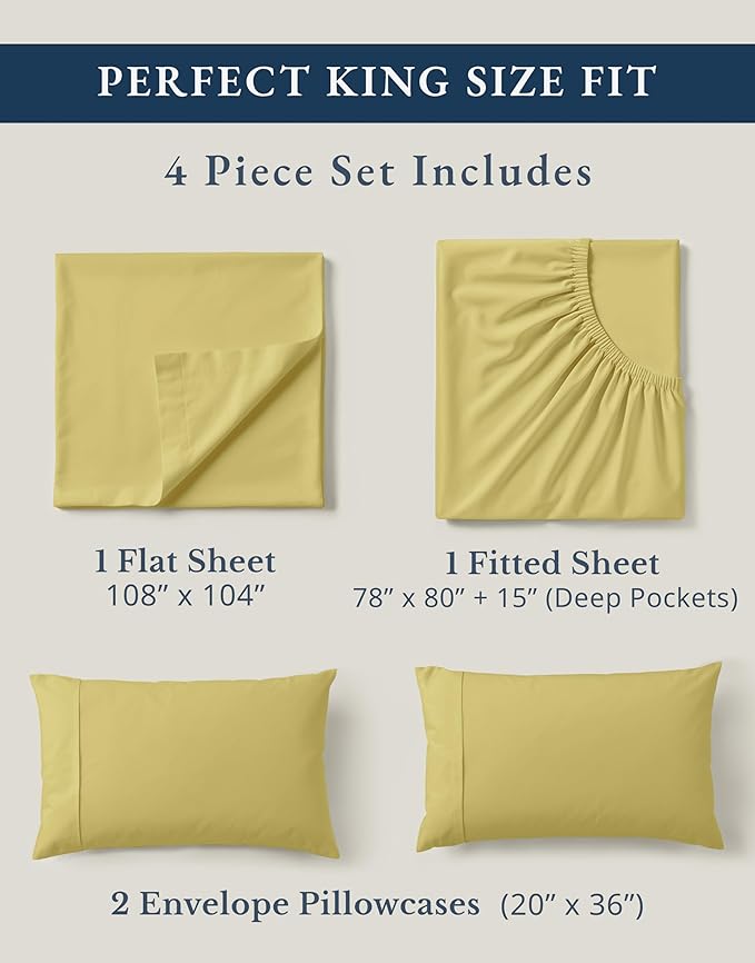 LANE LINEN 100% Organic Cotton King Bed Set, Soft & Comfy Luxury Hotel Feel Crisp Percale Weave, Machine Washable Mercerized Cotton Bedding Sets & Collections King Size- Cocoon