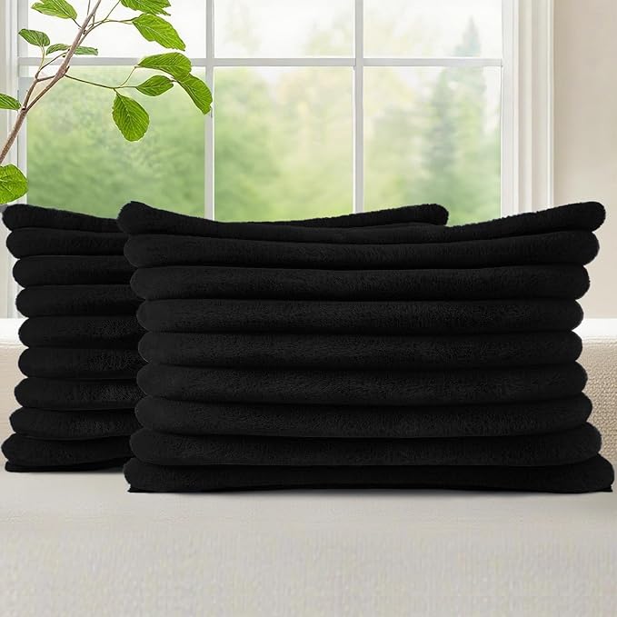 decorUhome Fall Faux Fur Throw Pillow Covers 12x20 Set of 2 Black | Decorative by decorUhome