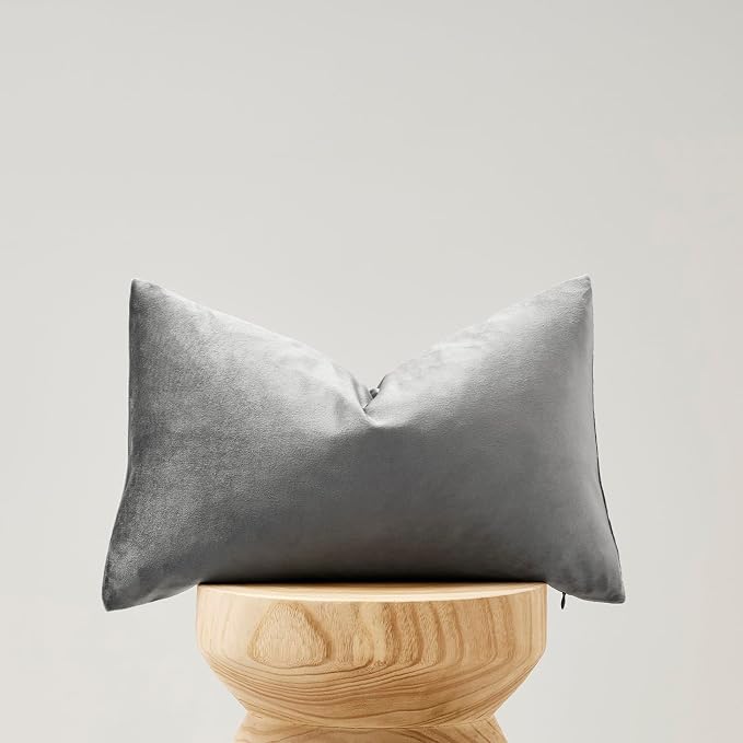 GIGIZAZA Dark Grey Velvet Throw Pillow Covers 12x20 Pack of 2 | Decorative - Image 6