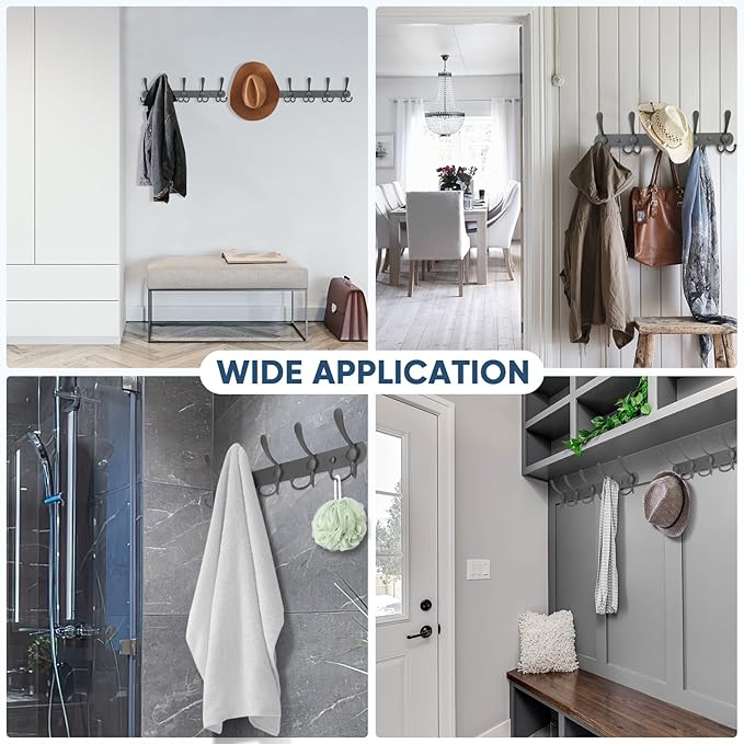 TICONN Wall Mounted Coat Rack, Five Heavy Duty Tri Hooks All Metal Construction for Jacket Coat Hat in Mudroom Entryway (Space Gray, 2-Pack)