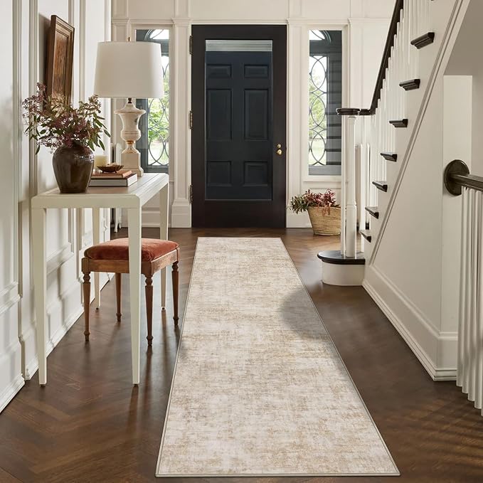 2'6''x8' Runner Rugs Washable Rug: Modern Abstract Hallway Beige Carpet | - Image 6
