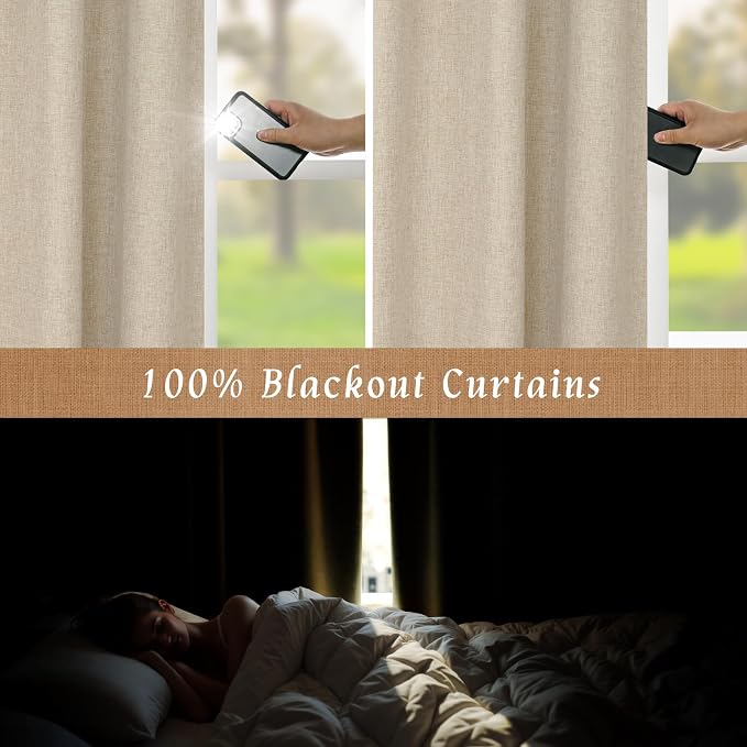 84 Inch Length 100% Blackout Linen Curtains - Image 4