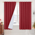 100% Blackout Red Linen Bedroom Curtains 63 Inches 2 Panels | Thermal Insulated by LAMIT