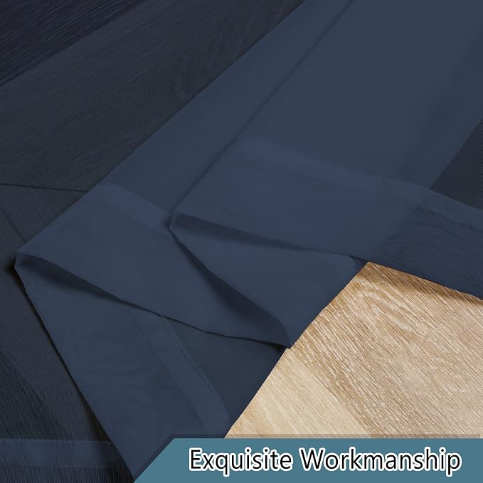 Navy Blue Window Valance 14 Inches Long 2 PCS, Solid Voile Blue Curtains Dual - Image 9