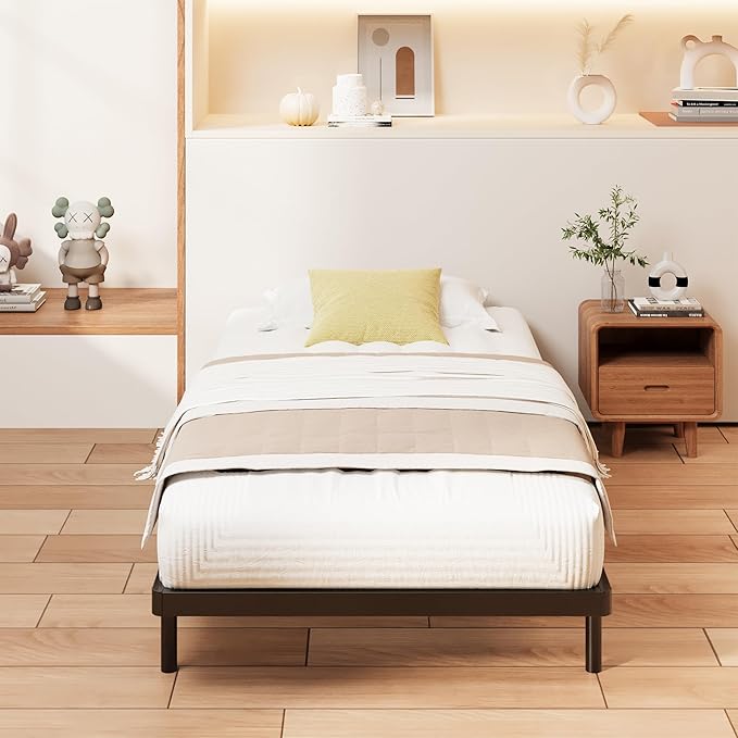 1.6 Inch Bunkie Board Twin Low Profile Heavy Duty Metal Box Spring Twin Bed Base Sturdy Mattress Foundation, Easy Assembly, Noise Free, Black