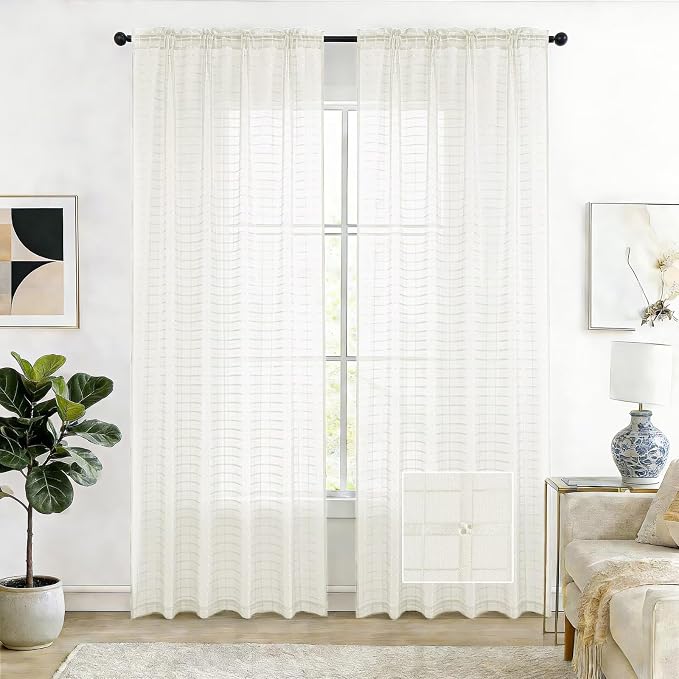 SpaceDresser Check Sheer Curtains 84 Inches Long by SpaceDresser
