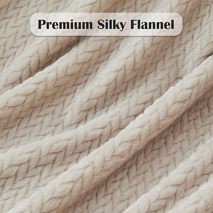 NEWCOSPLAY Super Soft Throw Blanket Linen Premium Silky Flannel Fleece Leaves Pattern Lightweight Bed Blanket All Season Use (Linen, Throw(50"x60"))