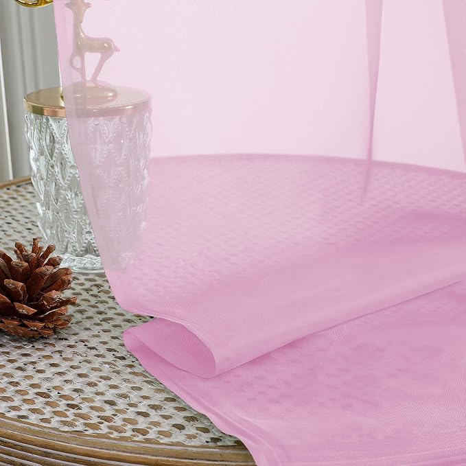 Pink Sheer Curtain 90 Inches Long 2 Panels Set, Solid Filmy Drapes - Image 6