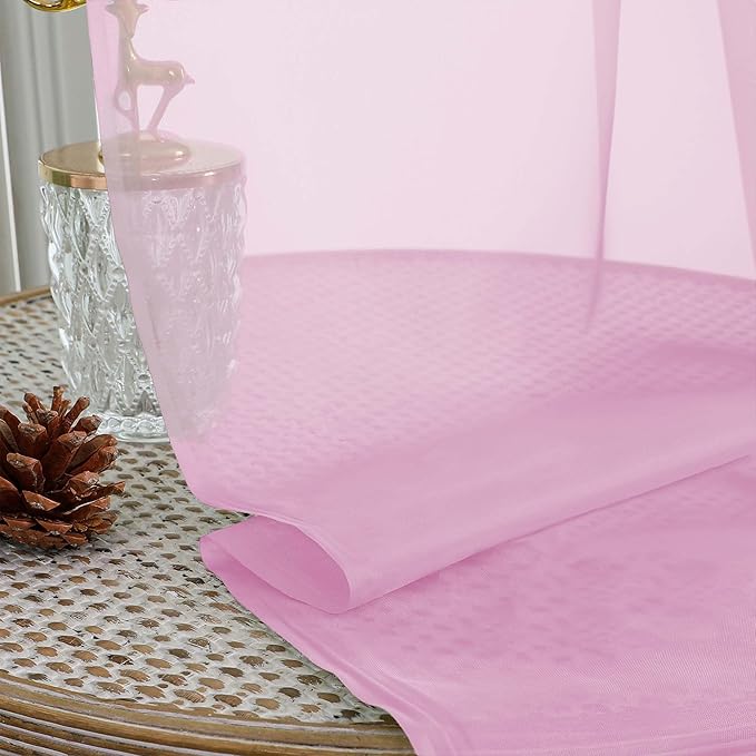 Pink Sheer Curtains 72 Inches Long 2 Panels Set, Transparent Voile Sheer Curtain - Image 5